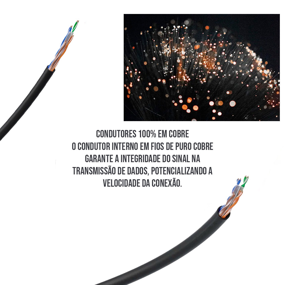 Metro Cabo de Rede CAT6, UTP 4P, 100% Cobre, 4PX24AWG, CM INT, WEC - Preto